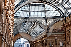 The arching glass and cast iron roof of Galleria Vittorio Emanuele II in Milan, Italy. photo