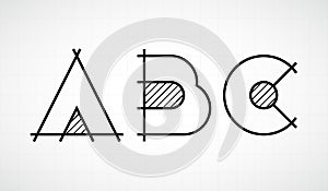 Architech graphic linear font with letters abc
