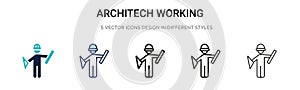 Architech working icon in filled, thin line, outline and stroke style. Vector illustration of two colored and black architech photo