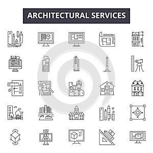 Architechtural services line icons, signs, vector set, outline illustration concept