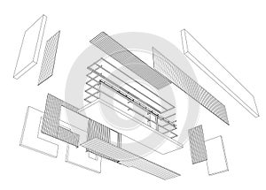 Architect 3d drawing of balcony
