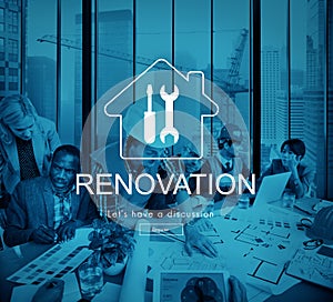 Architect Blueprint Discussion Engineer Project Office Concept