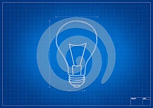 Architect blueprint with electric bulb