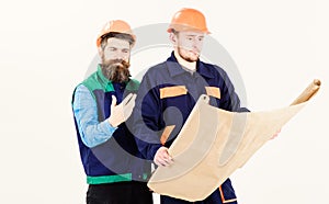 Architect and build concept. Builder, engineer, architect