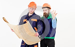 Architect and build concept. Builder, engineer, architect