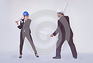 Architect and businessman coming to blows