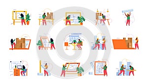 Architect Colored Flat Icon Set