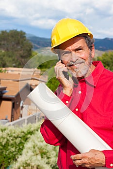 Architect, Contractor with Yellow Hardhat outdoor portrait