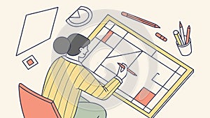 Architect or Designer Working on Blueprint, Creative Process, vector design Generative AI