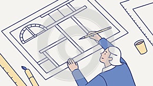 Architect Drafting Blueprints, Professional Design Process Vector, vector design Generative AI