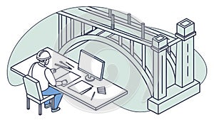 Architect Drawing at Desk, vector design Generative AI