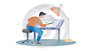 Architect Drawing Plans at Drafting Table, vector design Generative AI