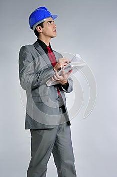 Architect engineer with blue hardhat