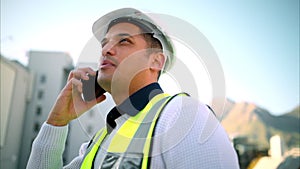 Architect, engineer or construction worker phone call for project building planning or industrial development goal