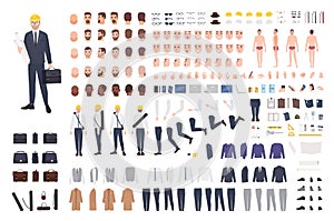 Architect or engineer constructor or DIY kit. Collection of male cartoon character body parts, facial expressions