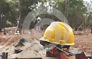 Architect engineer working concept and construction tools or safety equipment on table