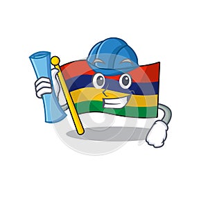 Architect flag mauritius hoisted above cartoon pole