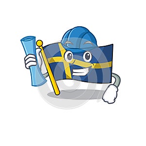 Architect flag sweden isolated in the cartoon