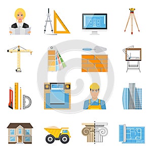 Architect Flat Colored Icons Collection