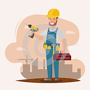 architect, foreman, engineering construction worker. vector illustration