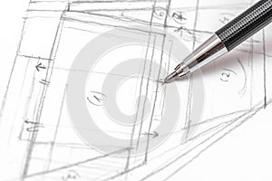 Architect Hand Drawing House Plan Sketch
