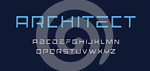 Architect letters set. Geometric style alphabet. Techno uppercase font for games, ad, logos, banner, monogram and poster