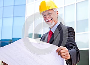 Architect Looking At Blueprint