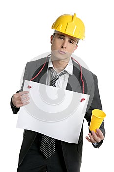 Architect lost job asking for work, copy space