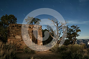 A long exposure of a stone building at night in Grand Canyon National Park. photo
