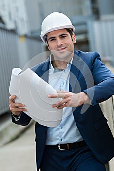 Architect outdoors working construction site concept