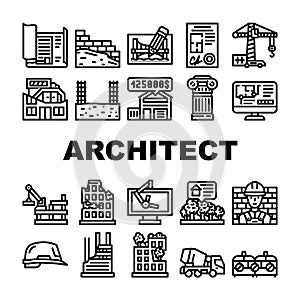 Architect Professional Occupation Icons Set Vector