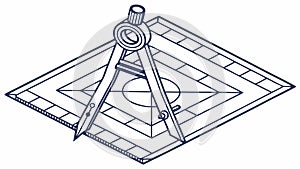 Architect's Compass and Blueprint, Design and Precision, vector design Generative AI