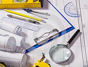 Architect tools on blueprint