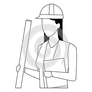 Architect worker avatar in black and white