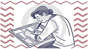 Architect Working on Blueprint, Creative Design Process, vector design Generative AI