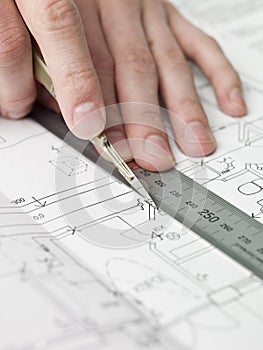 Architect working on a bluprint