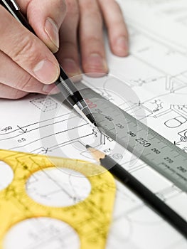 Architect working on a bluprint