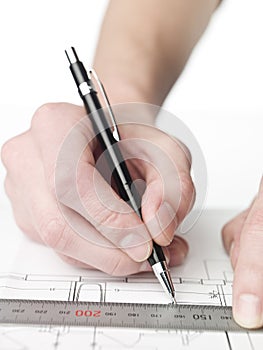 Architect working on a bluprint