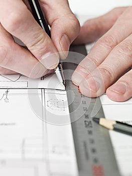 Architect working on a bluprint