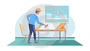 Architect working at desk, symbolizing design, planning, and creative construction, vector design Generative AI
