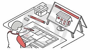 Architect Working on House Blueprints and Model Design. vector design Generative AI