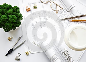 Architect workplace top view