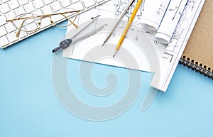 Architect workplace top view