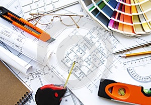 Architect workplace top view