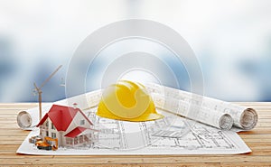 Architects workplace. Architectural tools. Construction concept. Engineering tools. 3d rendering