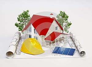 Architects workplace. Architectural tools. Construction concept. Engineering tools. 3d rendering