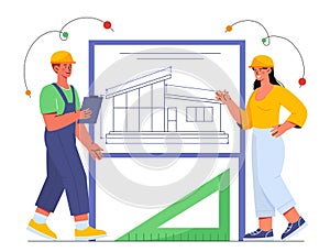 Architects at workplace vector concept