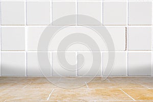 Architectual background made of white mosaic and orange floor