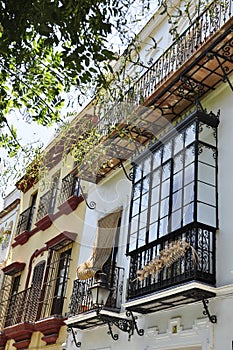 Architectual details facades in Portugal. namental windows.