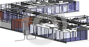 Architectural 3D BIM isometric perspective ductwork Illustration